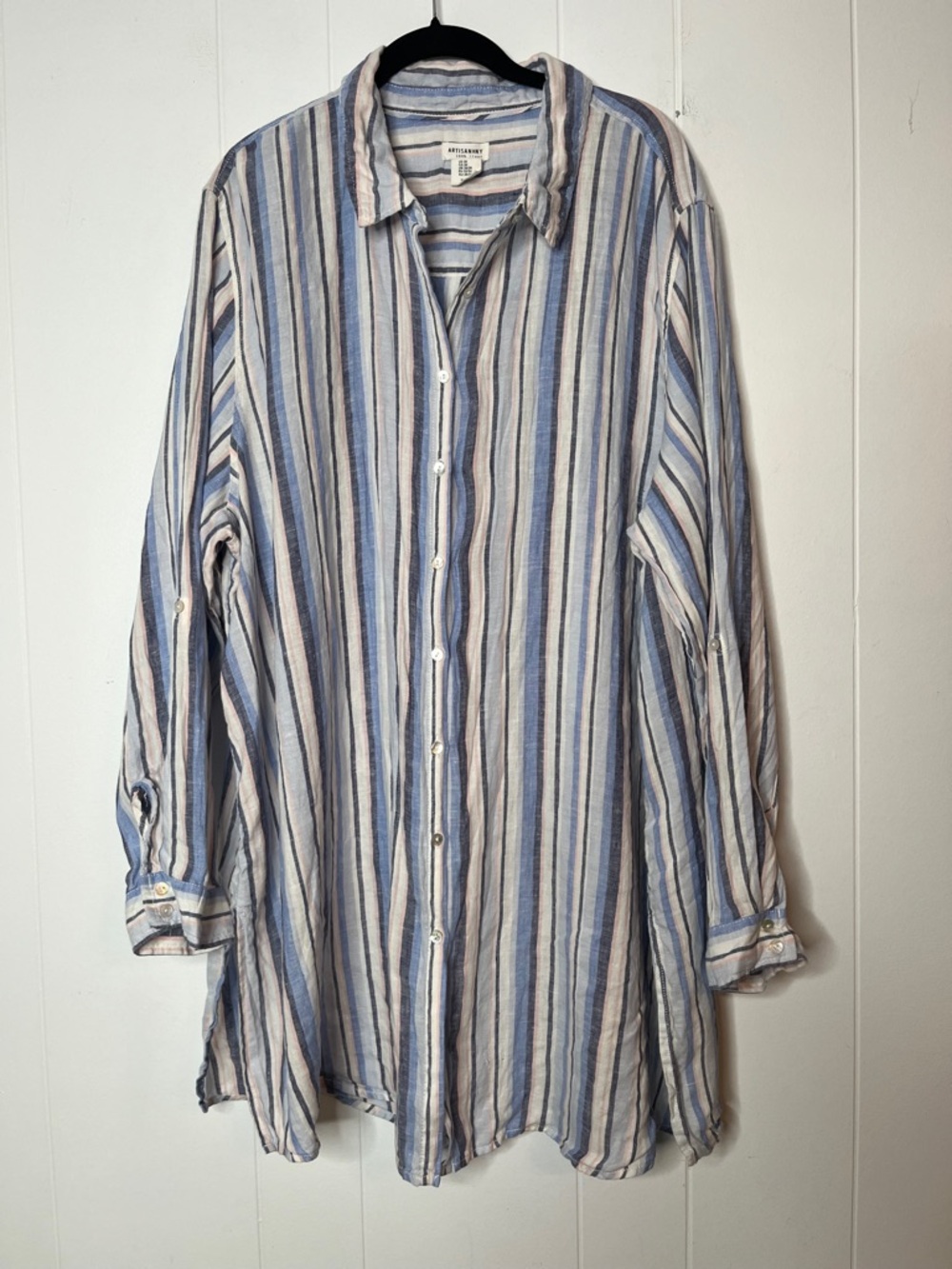 Artisan Ny 100% Linen Blue & Pink Striped Button-Down Shirt Size 3X